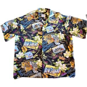 David Carey Originals New Orleans Mardi Gras Shirt Mens XL Black Jazz AOP‎ Retro
